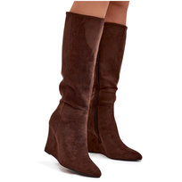 Ocieplane Kozaki Damskie Na Koturnie Czekoladowe Rosina -40