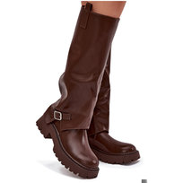 Ocieplane Kozaki Z Wywiniętą Cholewką I Klamrą Czekoladowe Fiorae-38