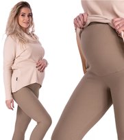 Ocieplane Legginsy Ciążowe Ciemno Beżowe 240 GR/M2 - 36