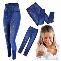 Ocieplane legginsy damskie jeansowe na chłodne dni wysoki stan uniwersalne