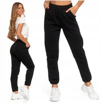 Ocieplane SPODNIE DRESOWE Damskie Gładkie Wysoki Stan Czarne MORAJ L