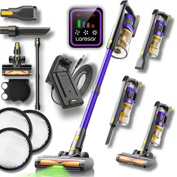 ODKURZACZ BEZPRZEWODOWY PIONOWY MOCNY OBROTOWY FILTR HEPA X3 AKCESORIA - Laresar