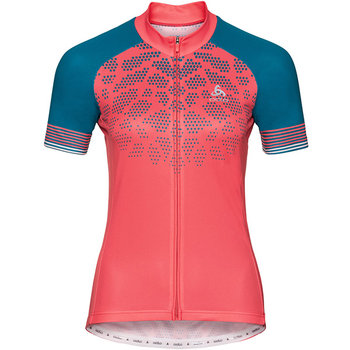 Odlo, Koszulka tech. damska, Stand-up collar s/s full zip Element Print C/O 411441/30386, koralowy, rozmiar M  - Odlo