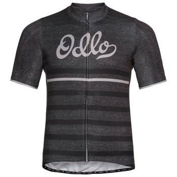 Odlo, Koszulka tech. męska, Stand-up collar s/s full zip Element Print C/O 411612/10634, grafitowy, rozmiar S  - Odlo