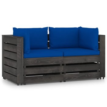 Ogrodowa sofa 2-os z poduszkami, impregnowane na szaro drewno - vidaXL