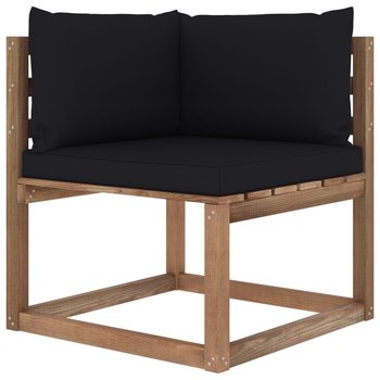 Ogrodowa sofa narożna z palet, z czarnymi poduszkami - vidaXL