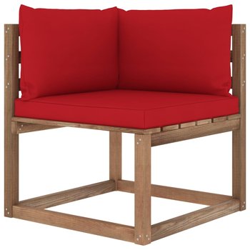 Ogrodowa sofa narożna z palet, z czerwonymi poduszkami - vidaXL