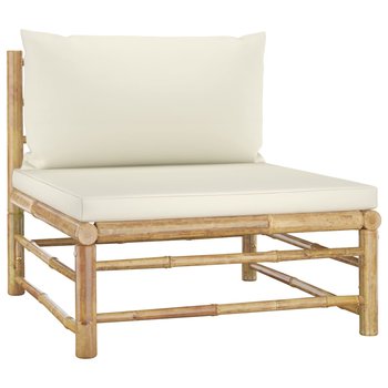 Ogrodowa sofa środkowa, śmietankowe poduszki, bambus - vidaXL