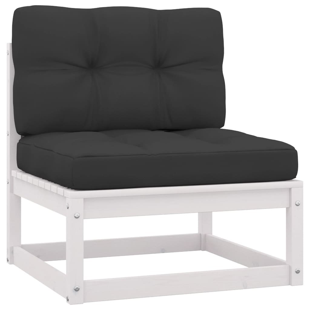 Ogrodowa sofa środkowa z antracytowymi poduszkami, białe drewno