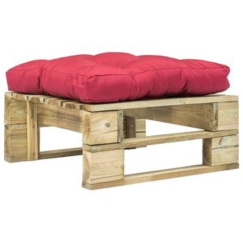 Ogrodowy stołek z palet VIDAXL, czerwona poduszka - vidaXL