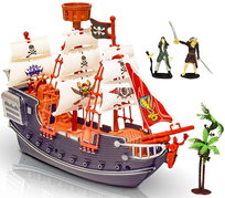 OKRĘT PIRACKI STATEK PIRACI PIRAT ŁÓDŹ + FIGURKI BIGTOYS