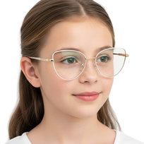 Okulary dla dziewczynki kocie zerówki do komputera BLUE LIGHT 25187G Biały/Złoty