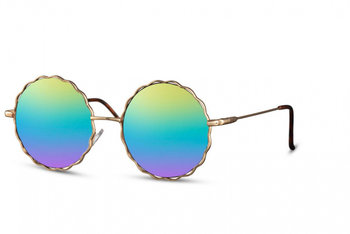 okulary przeciwsłoneczne damskie okrągłe bezkołnierzowe kat. 3 złote/tęczowe - TWM