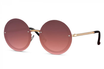 okulary przeciwsłoneczne damskie okrągłe bezkręgowe kat. 3 złote/różowe - TWM