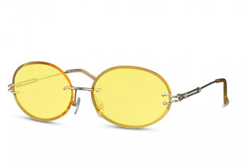 okulary przeciwsłoneczne owalne bez obręczy kat. 2 złote/żółte - TWM