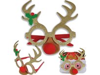 Okulary Świąteczne Maska Renifer Z Nosem Przebranie Śmieszne Brokatowe Złoty