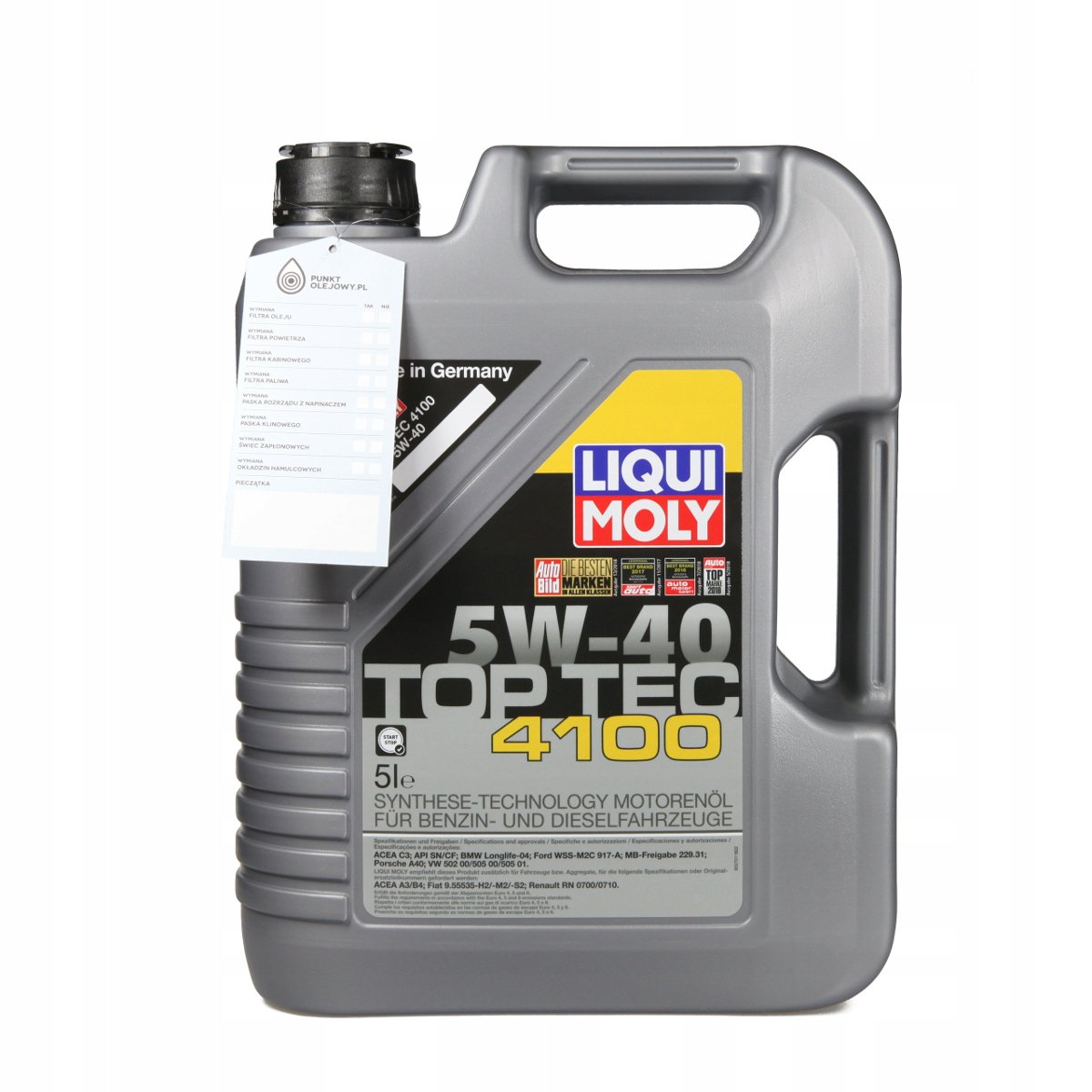 Olej silnikowy LIQUI MOLY MOLY TOP TEC 4100, 5W40, 5L - LIQUI MOLY ...