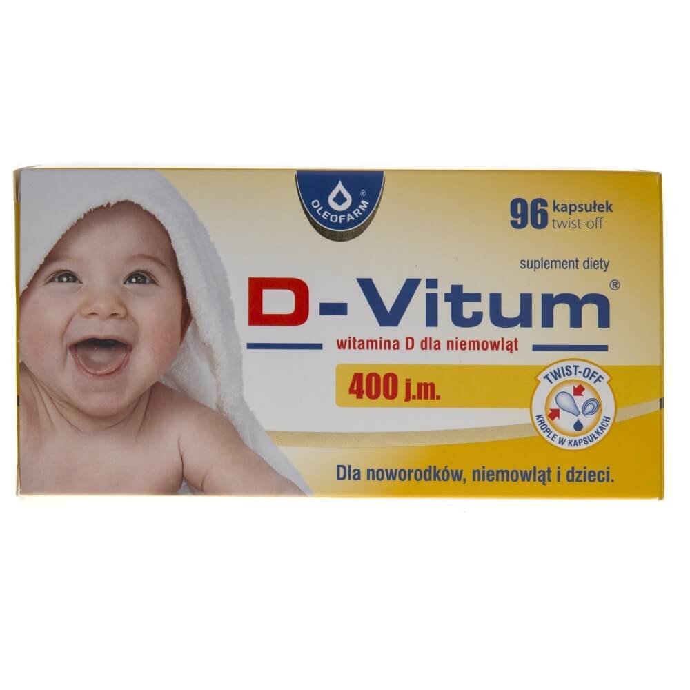 Фото - Вітаміни й мінерали Suplement diety, Oleofarm, D-Vitum 400 j.m. witamina D dla niemowląt, 96 k
