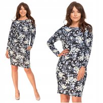 Ołówkowa Sukienka Damska Kolorowa w Kwiaty Luźna Góra Elegancka MORAJ XXL