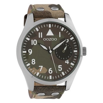 Oozoo Unisex Zegarek na rękę Timepieces Analogowy Skóra kamuflaż zielony UOC10326 - Oozoo