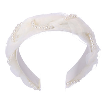 Opaska do włosów satynowa - biała z perełkami - Hedo