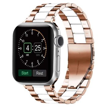 Opaska Pasek Bransoleta Stainless Apple Watch 1/2/3/4/5/6/7/8/Se 38/40/41Mm Biała - Rosegold - Bestphone