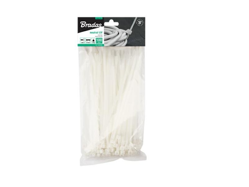 Opaska plastikowa BRADAS, biała, 8,8x550 mm, 100 szt.