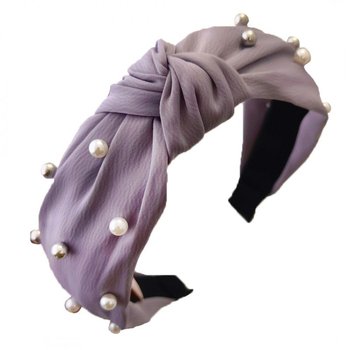 Opaska, turban z materiału, gruba, perełki, fiolet O227FIO - eCarla