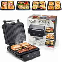 Opiekacz do Kanapek 4w1 Grill Kontaktowy Gofry Dotykowy LED 120-210°C Adler