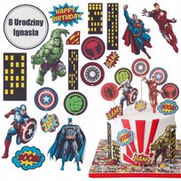 Opłatek na Tort AVENGERS 18 El + Tabliczka z napisem figurki Marvel