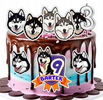 OPŁATEK ZESTAW URODZINOWY POSTACIE NA TORT - PIES HUSKY SYBERYJSKI + IMIĘ
