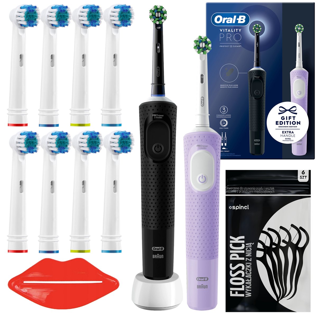 Oral-B Vitality Pro D103 Duo Black/Lilac Violet + 8 zamiennych końcówek ...