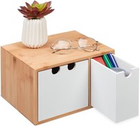 Organizer Bambusowy na biurko, drewniana szkatułka, 2 szufladki, 25 x 20 x 14,5 cm