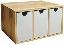 Organizer Bambusowy na biurko, drewniana szkatułka, 3 szufladki, 25 x 20 x 14,5 cm