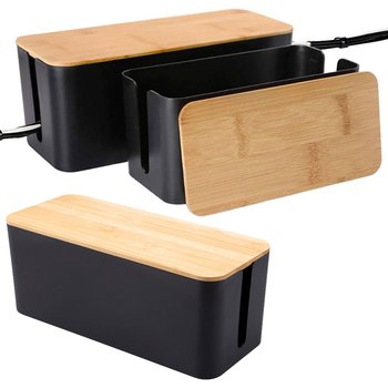 Organizer pojemnik na kable listwy pudełko M duży biurkowy czarny drewno - SUPERO