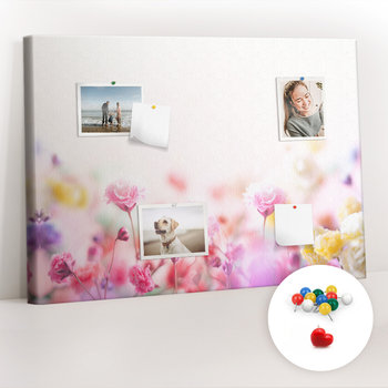 Organizer, Tablica korkowa 100x70 cm + Kolorowe Pinezki - Kwiaty na łące - Coloray