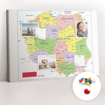 Organizer, Tablica korkowa 100x70 cm + Kolorowe Pinezki - Mapa Polski - Coloray