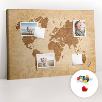 Organizer, Tablica korkowa 100x70 cm + Kolorowe Pinezki - Mapa świata w starym stylu - Coloray