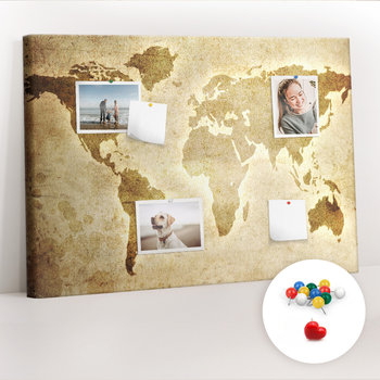Organizer, Tablica korkowa 100x70 cm + Kolorowe Pinezki - Stara mapa świata - Coloray