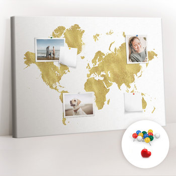 Organizer, Tablica korkowa 100x70 cm + Kolorowe Pinezki - Złota mapa świata - Coloray