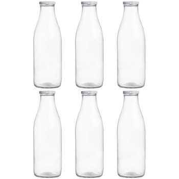 Orion Butelka szklana na mleko do mleka lemoniady soku z zakrętką 1 l zestaw butelek 6 sztuk - Orion