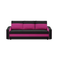 ORION - Sofa rozkładana, Trzyosobowa, Funkcja spania, Pojemnik na pościel, Bonell, Czarny + Różowy
