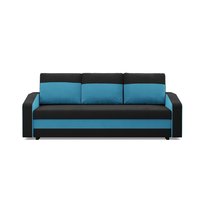 ORION - Sofa rozkładana, Trzyosobowa, Funkcja spania, Pojemnik na pościel, Czarny + Niebieski