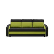 ORION - Sofa rozkładana, Trzyosobowa, Funkcja spania, Pojemnik na pościel, Czarny + Zielony