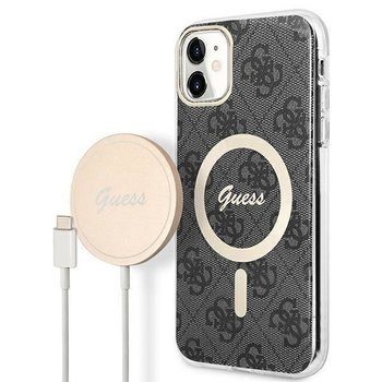 Oryginalne Etui IPHONE 11 Guess Hardcase 4G Print MagSafe + Wireless Charger (GUBPP13XH4EACSW) czarne - GUESS