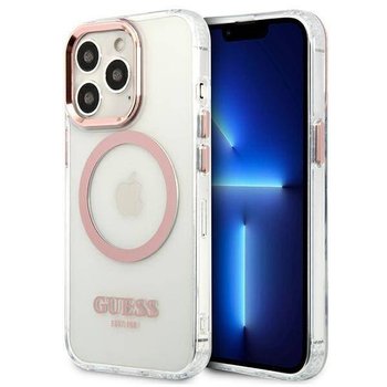 Oryginalne Etui Iphone 13 Pro Guess Hard Case Metal Outline Magsafe (Guhmp13Lhtrmp) Różowe - GUESS
