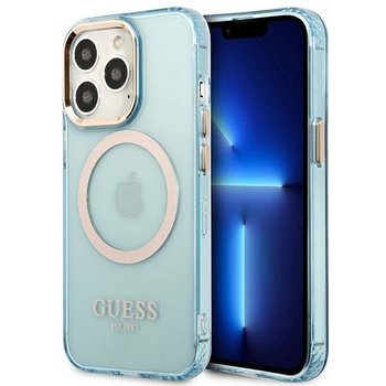 Oryginalne Etui IPHONE 13 PRO MAX Guess Hard Case Gold Outline Translucent MagSafe (GUHMP13XHTCMB) niebieskie - GUESS