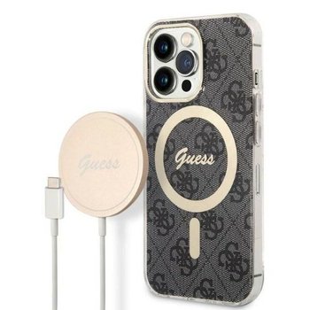 Oryginalne Etui IPHONE 13 PRO MAX Guess Hardcase 4G Print MagSafe + Wireless Charger (GUBPP14LHMEACSH) czarne - GUESS