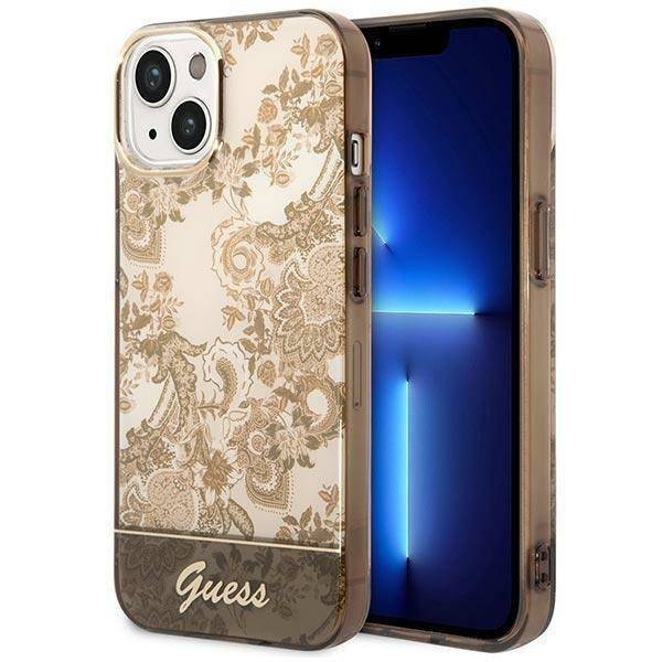 Custodia Guess Golden Logo Per IPhone 14 E 13 – Marrone Elegante E Resistente