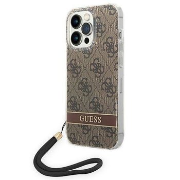 Oryginalne Etui IPHONE 14 PRO MAX Guess Hardcase 4G Print Strap (GUOHCP14XH4STW) brązowe - GUESS